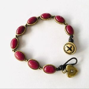 Fossil magenta beads leather strap bracelet